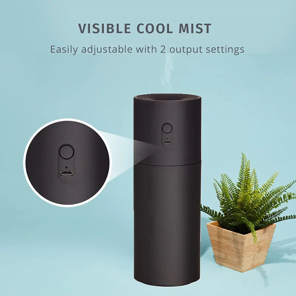 Portable Ultrasonic Humidifier, Cordless, Desktop, Travel, up to 10-Hour Runtime, Visible Quiet Cool Mist, Black