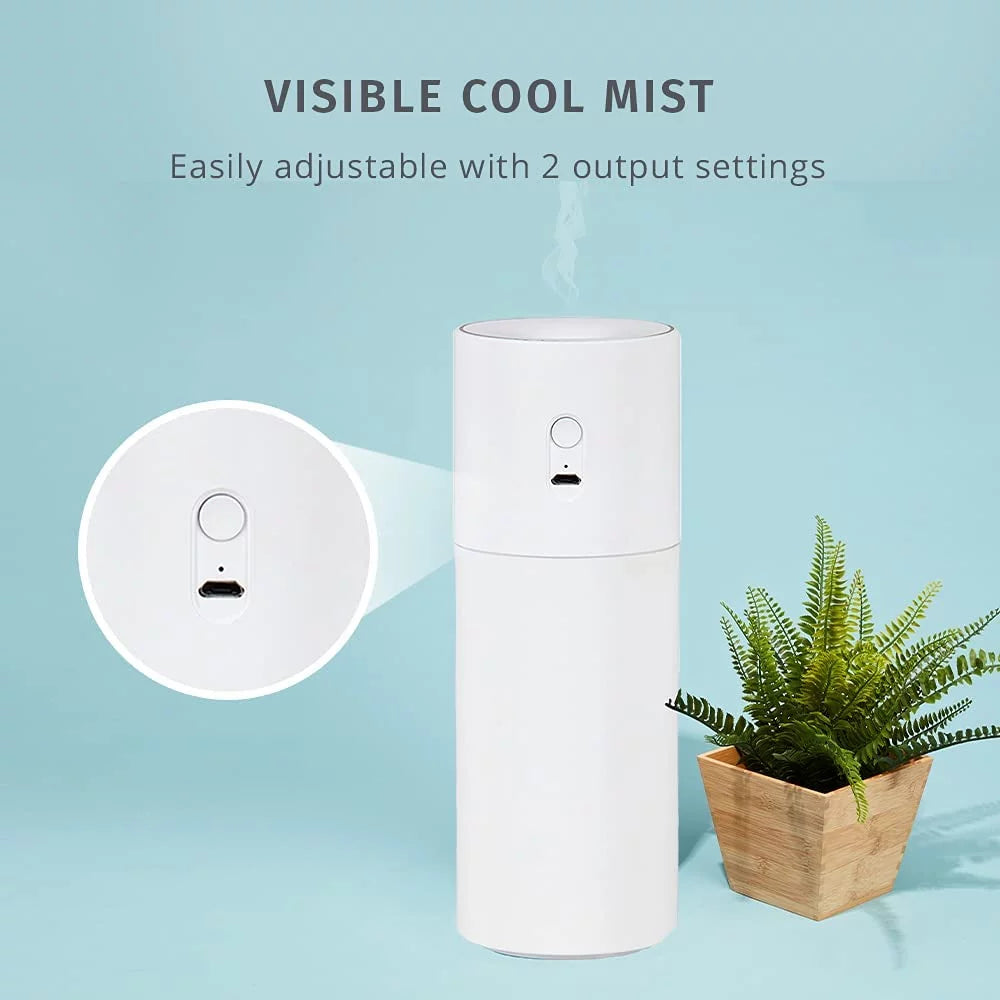 Portable Ultrasonic Humidifier, Cordless, Desktop, Travel, up to 10-Hour Runtime, Visible Quiet Cool Mist, White